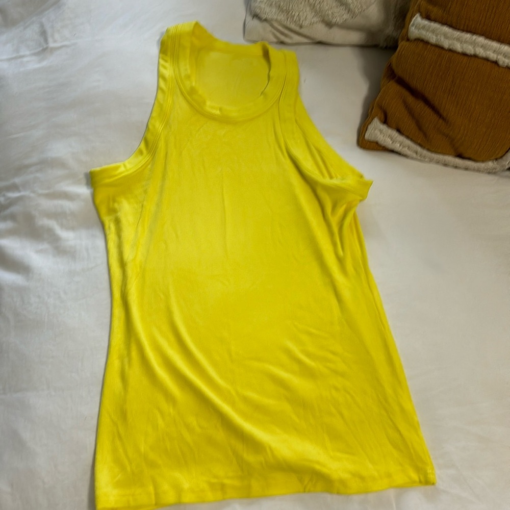 Large bright yellow 95% polyester 5% spandex Tank Top